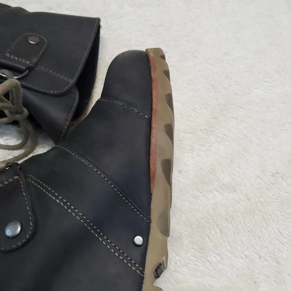 Sorel Black Leather Joan of Arctic Grunge Casual Whimsigoth Wedge‎ Boots 8.5